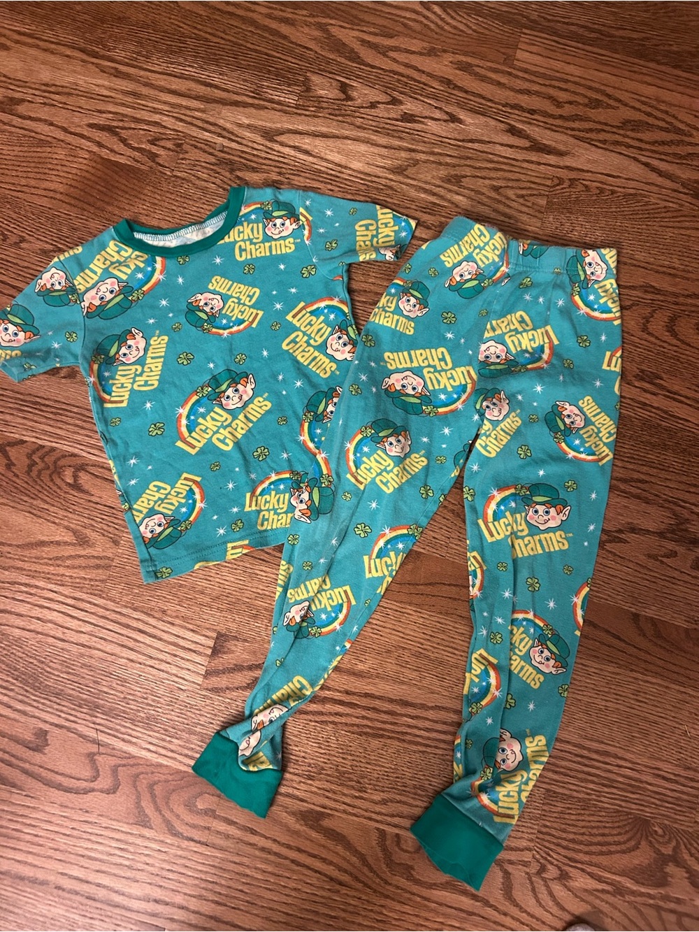 Lucky Charms Teal Kids Pajama Set - Short Sleeve Top & Matching Pants